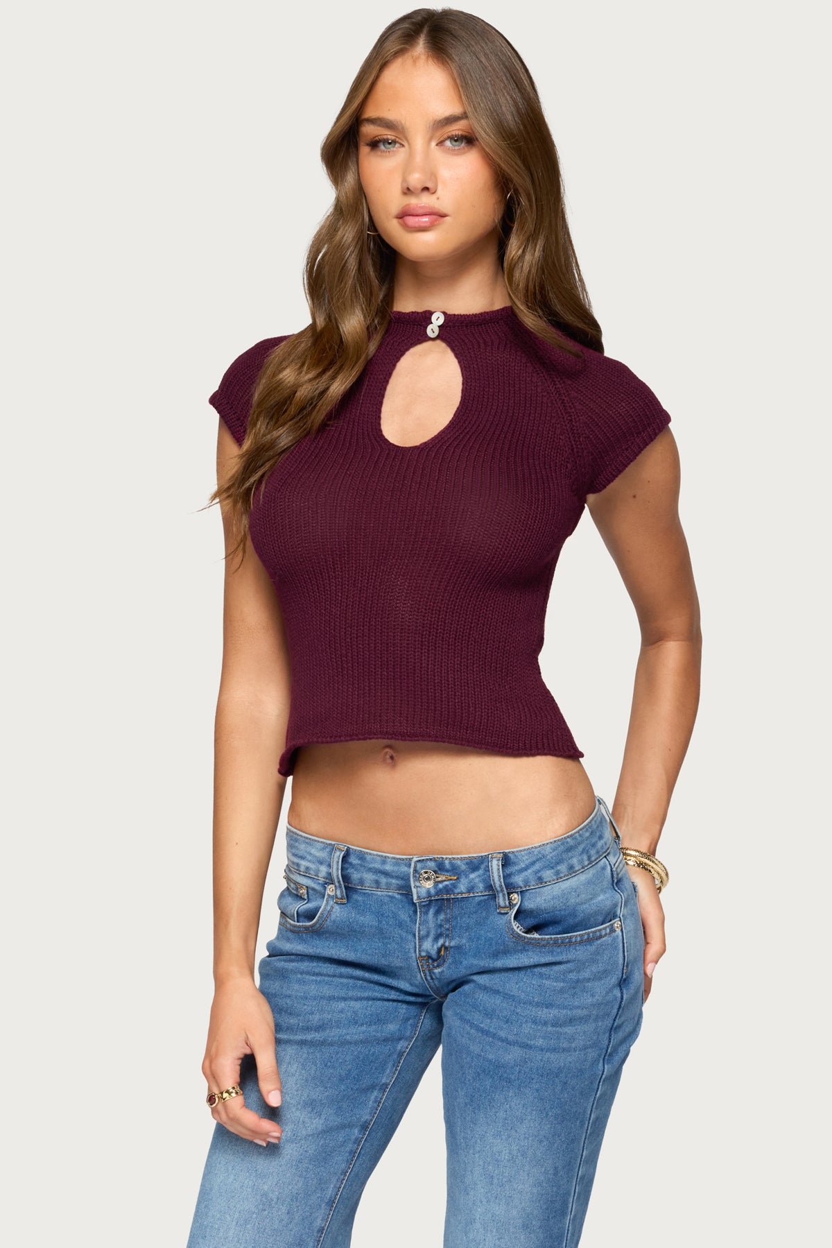 Meridyth Keyhole Cutout Knit Top