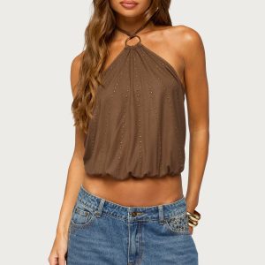 Neevah Studded Draped Halter Top