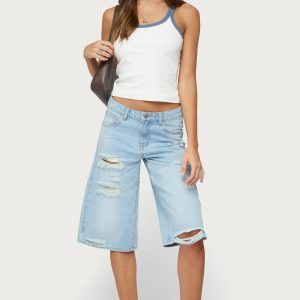 Distressed Low Rise Boyfriend Bermuda Shorts