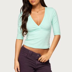 Garla V Neck Three-Quarter Sleeve Top