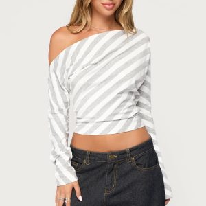 Gaira Striped Off Shoulder Long Sleeve Top