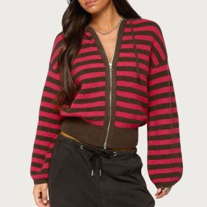 Cluny Striped Knit Zip Up Hoodie