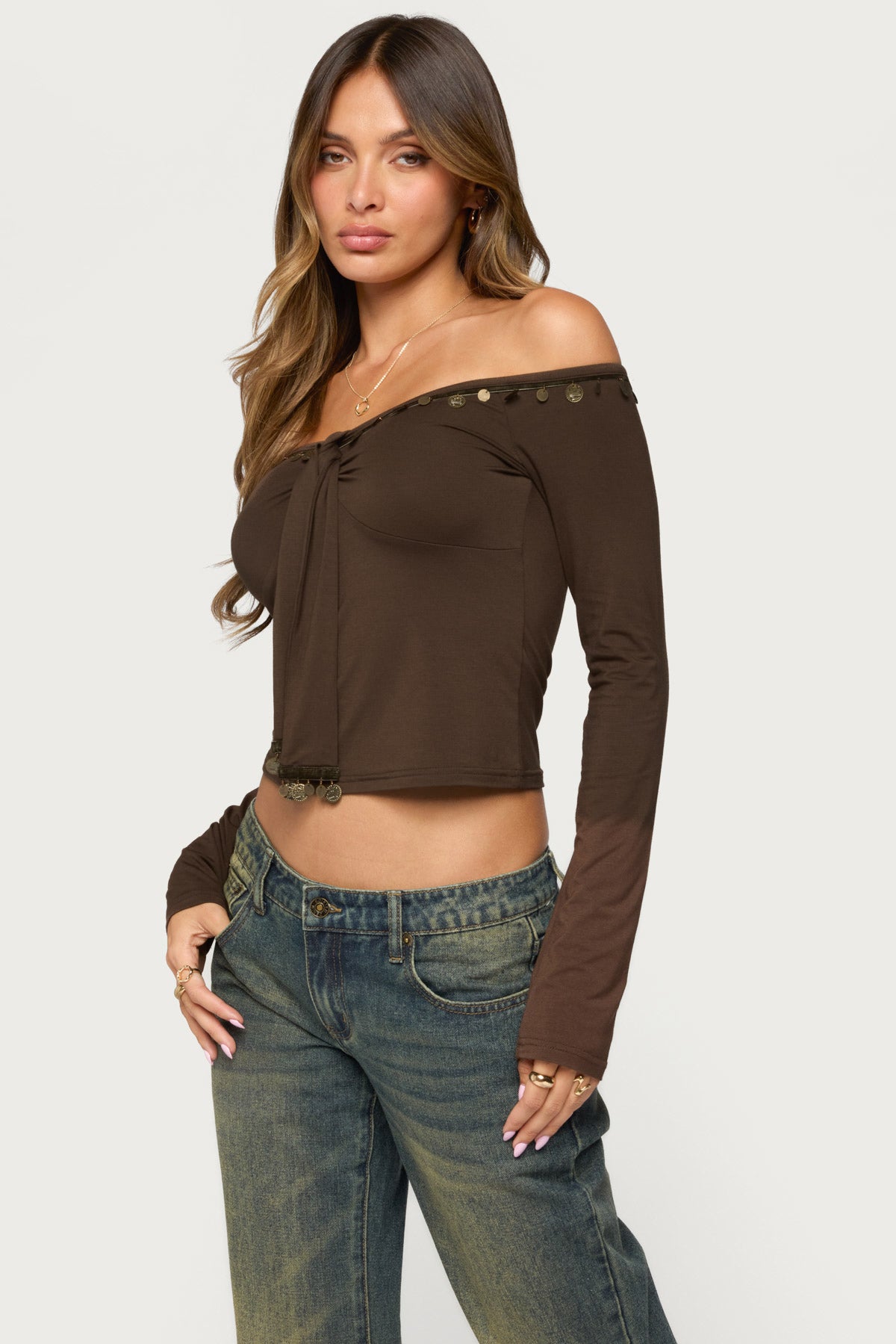 Aili Coin Charm Off Shoulder Top - Image 3