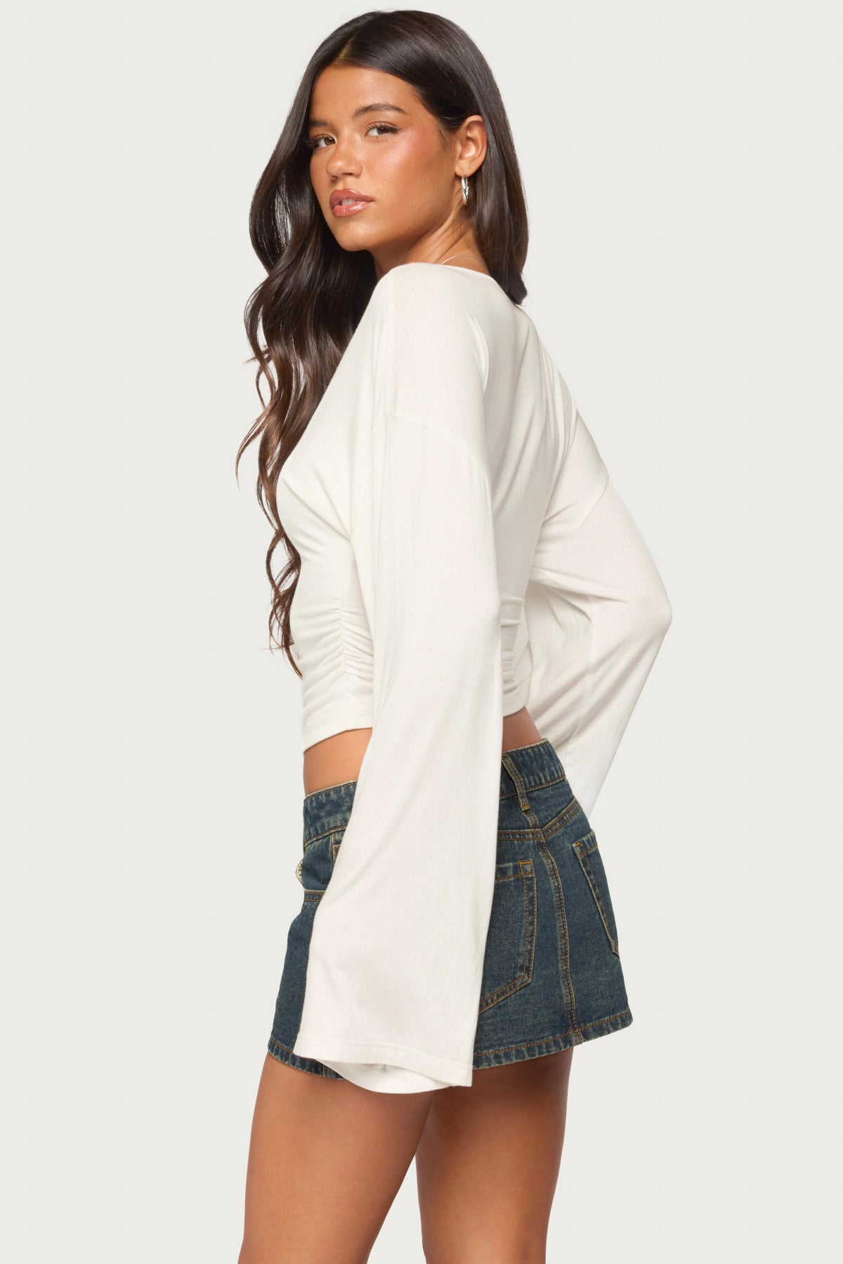 Bebe Ruched Long Sleeve V Neck Top - Image 5