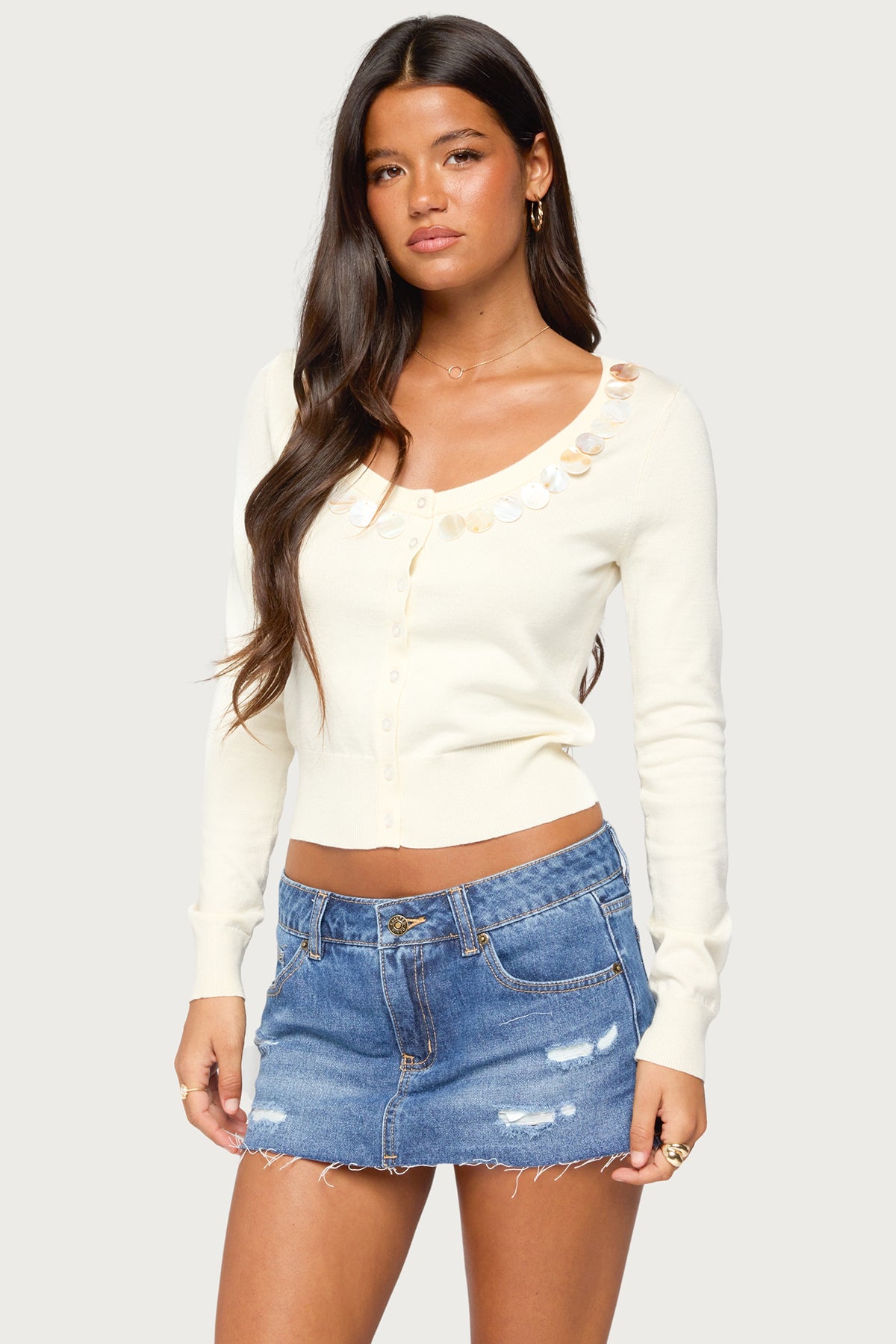 Eeva Iridescent Button Knit Cardigan - Image 3