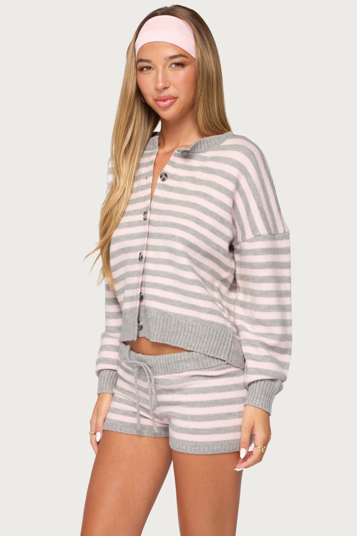 Abra Striped Knit Button Up Cardigan - Image 3