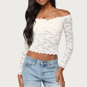 Thaia Sheer Lace Long Sleeve Top