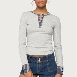Nakia Contrast Stripey Henley Top