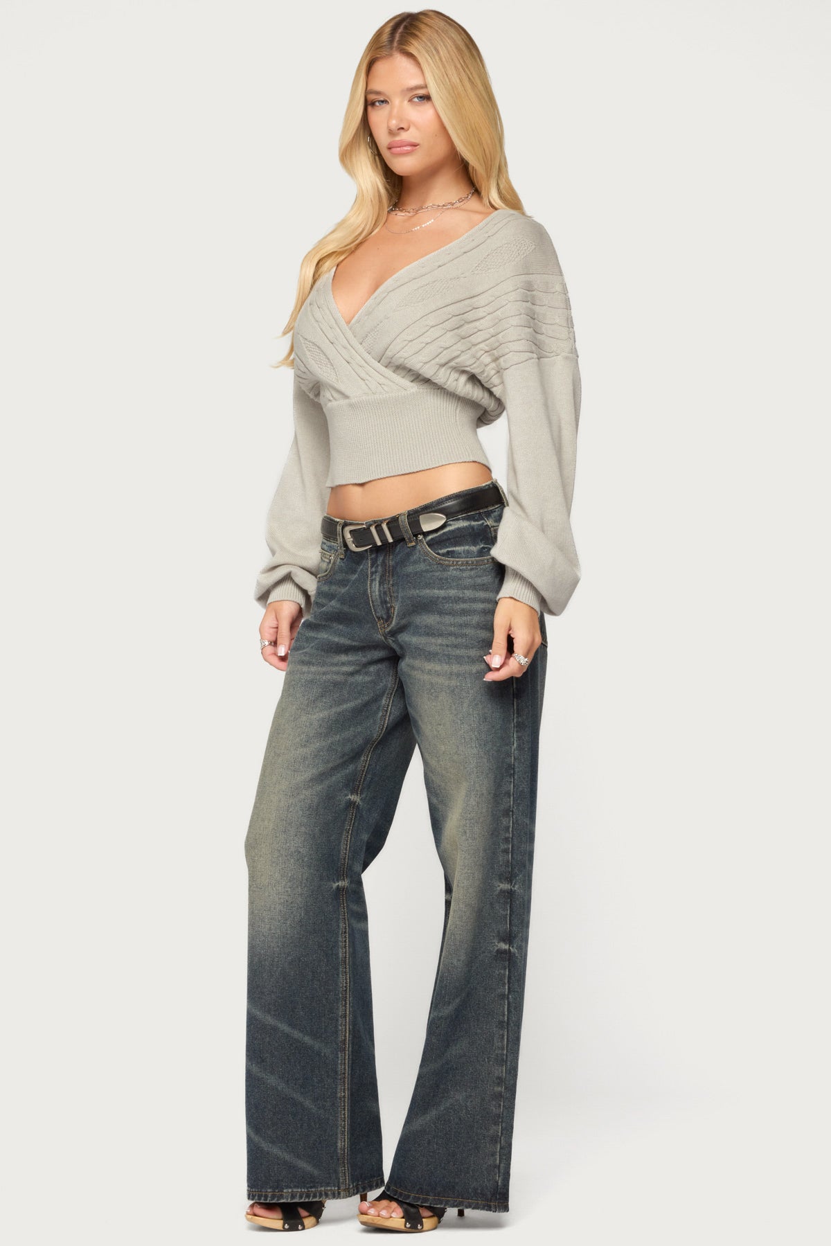 Aloa Cable Knit Wrap Sweater - Image 4