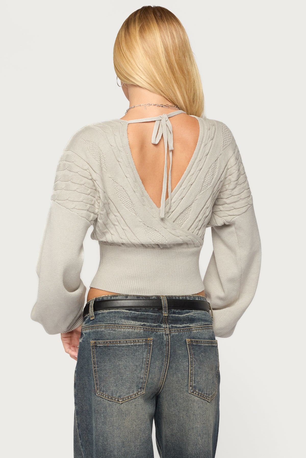 Aloa Cable Knit Wrap Sweater - Image 5