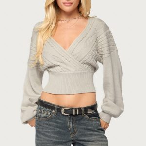 Aloa Cable Knit Wrap Sweater