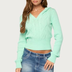 Lali Cable Knit Hooded Sweater