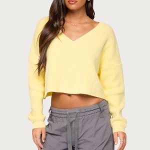 Aima V Neck Ribbed Knit Sweater