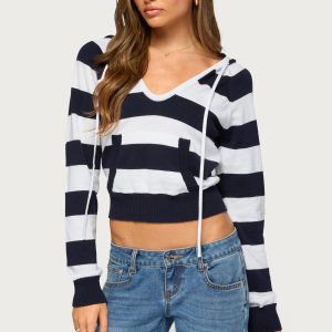 Taylin Hooded Striped Knit Top