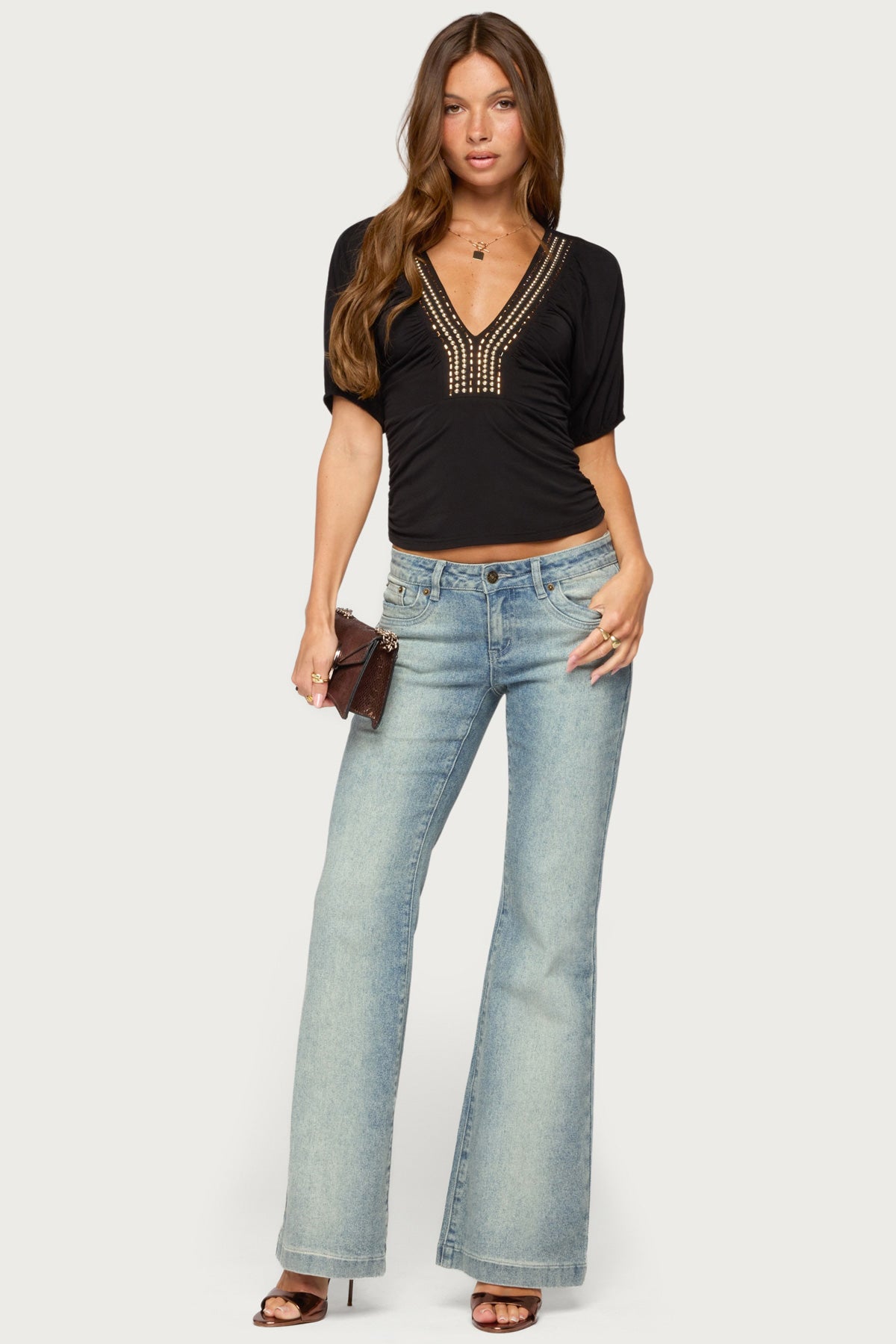 Taci Stud & Bead V Neck Top - Image 4
