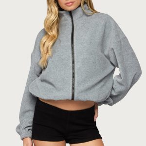 Olysa High Neck Oversized Fleece Jacket