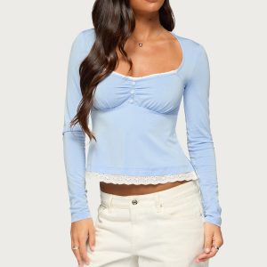 Erla Lacey Long Sleeve Babydoll Top