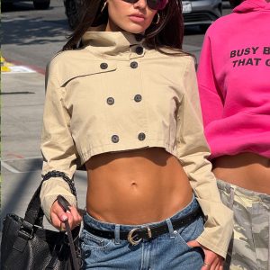 Saima High Neck Cropped Trench Jacket