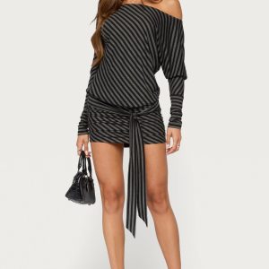 Maely Off Shoulder Striped Mini Dress