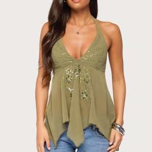 Bodie Sequin Chiffon Handkerchief Top