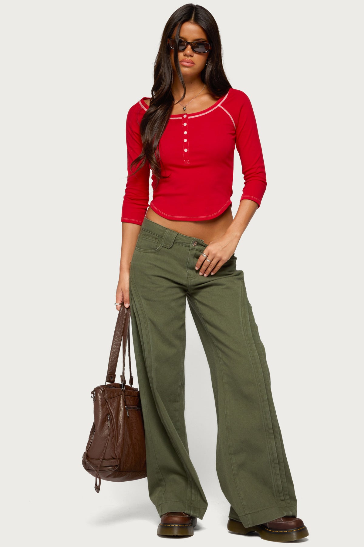 Jaeva Three-Quarter Sleeve Henley Top - Image 2