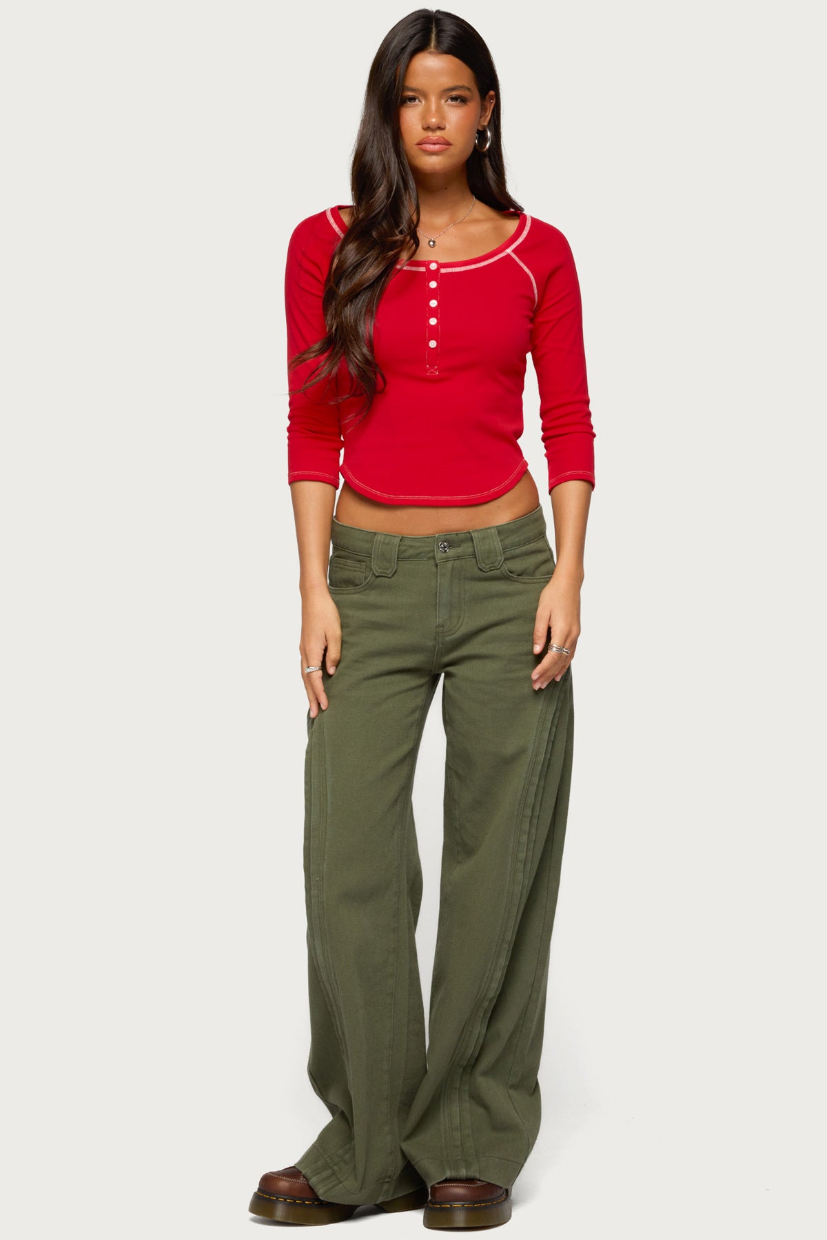 Jaeva Three-Quarter Sleeve Henley Top - Image 5
