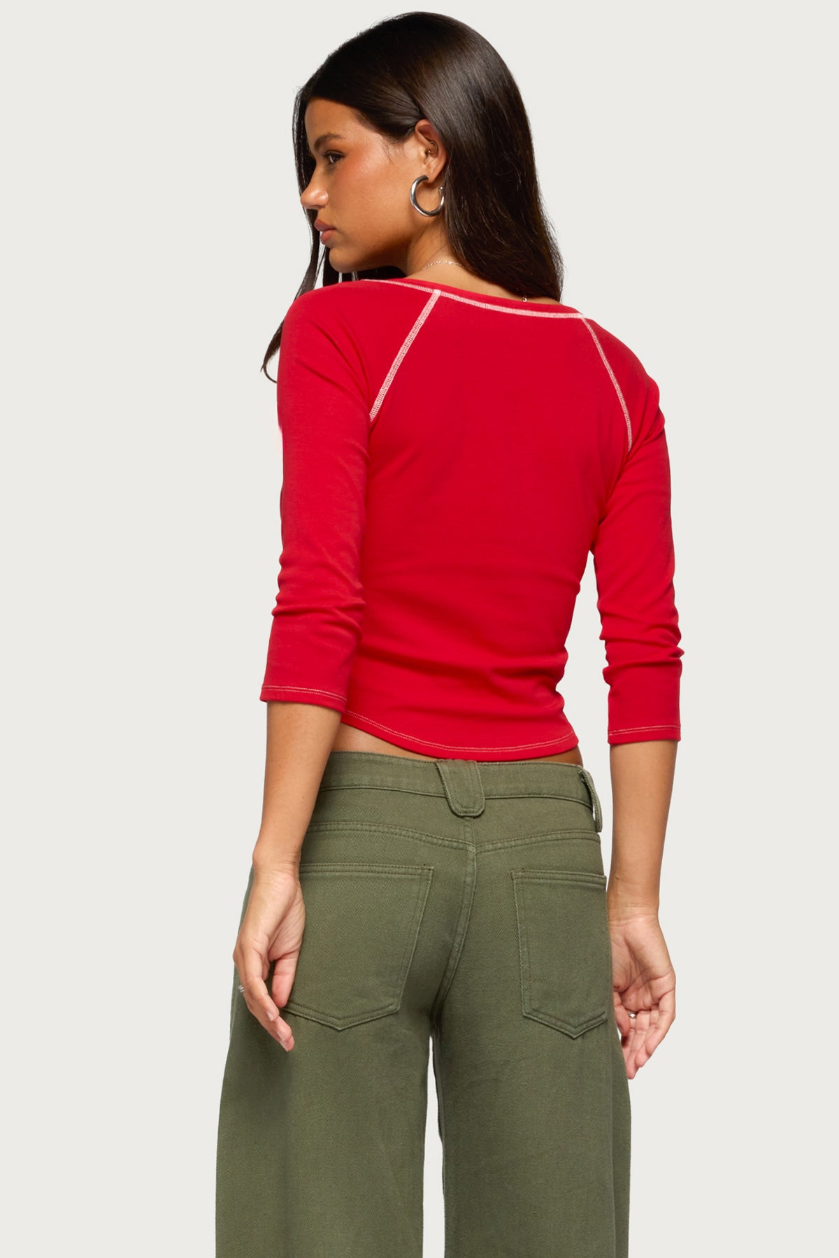 Jaeva Three-Quarter Sleeve Henley Top - Image 4