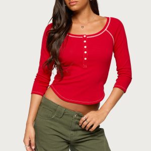 Jaeva Three-Quarter Sleeve Henley Top