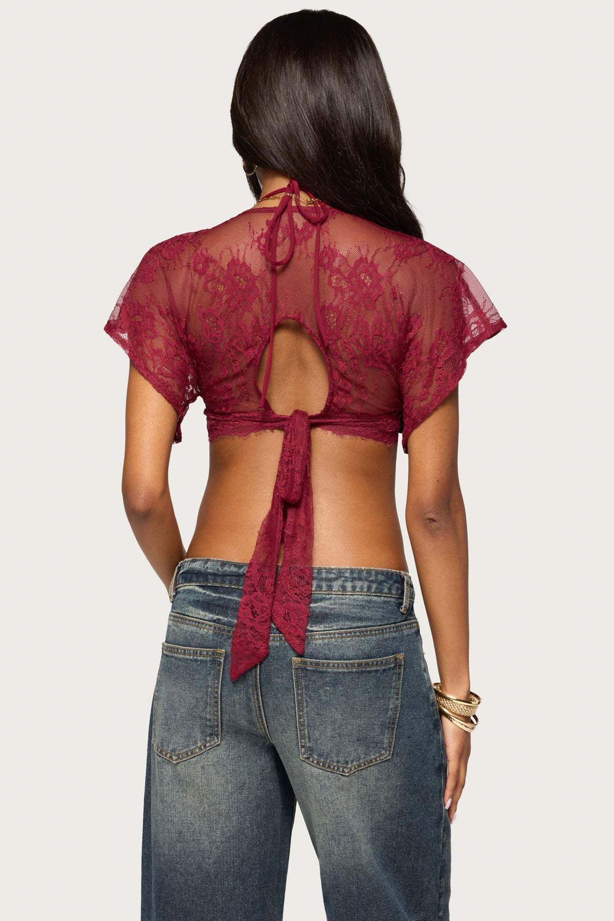 Sherly Lace Flutter Sleeve Crop Top - Image 5