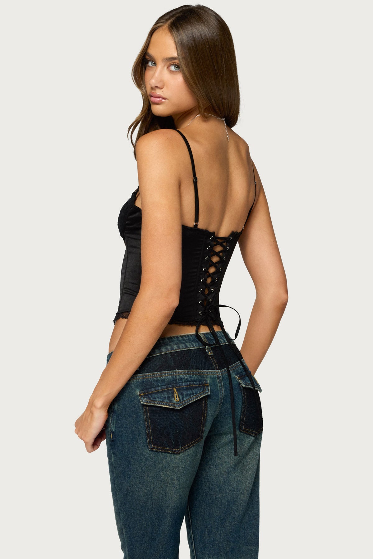 Heba Lacey Satin Effect Corset - Image 5