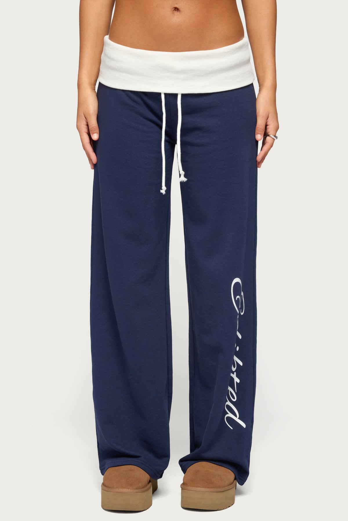 Edikted Contrast Foldover Sweatpants - Image 2