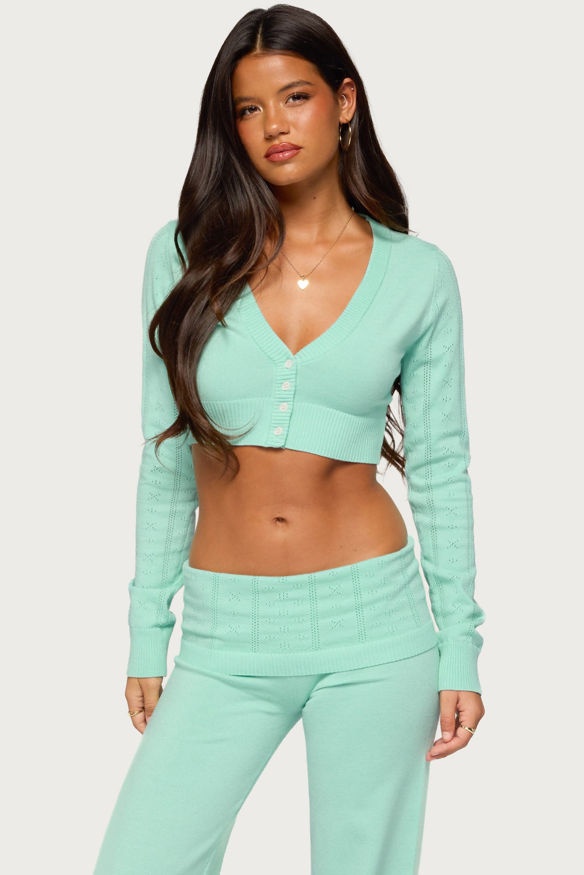 Wanel Cropped Pointelle Cardigan - Image 2