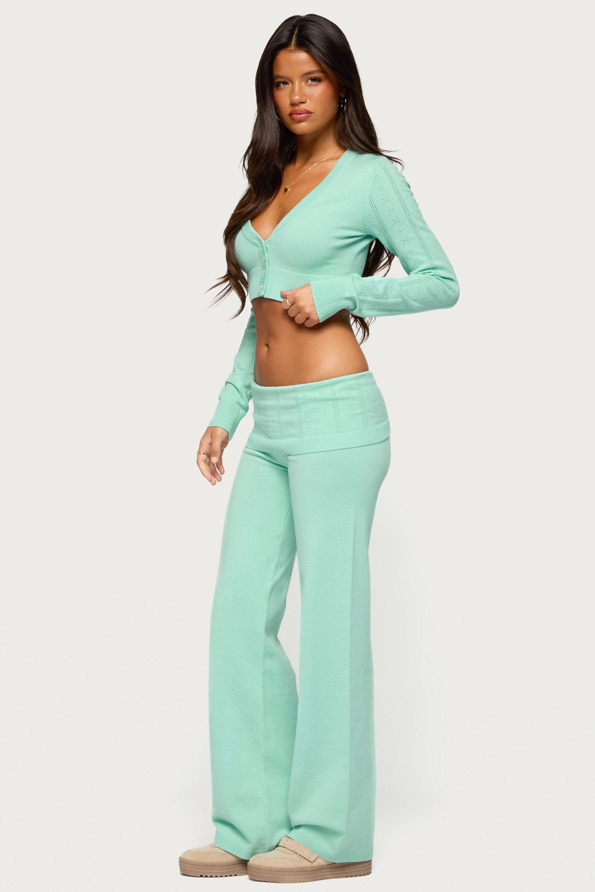 Wanel Cropped Pointelle Cardigan - Image 4