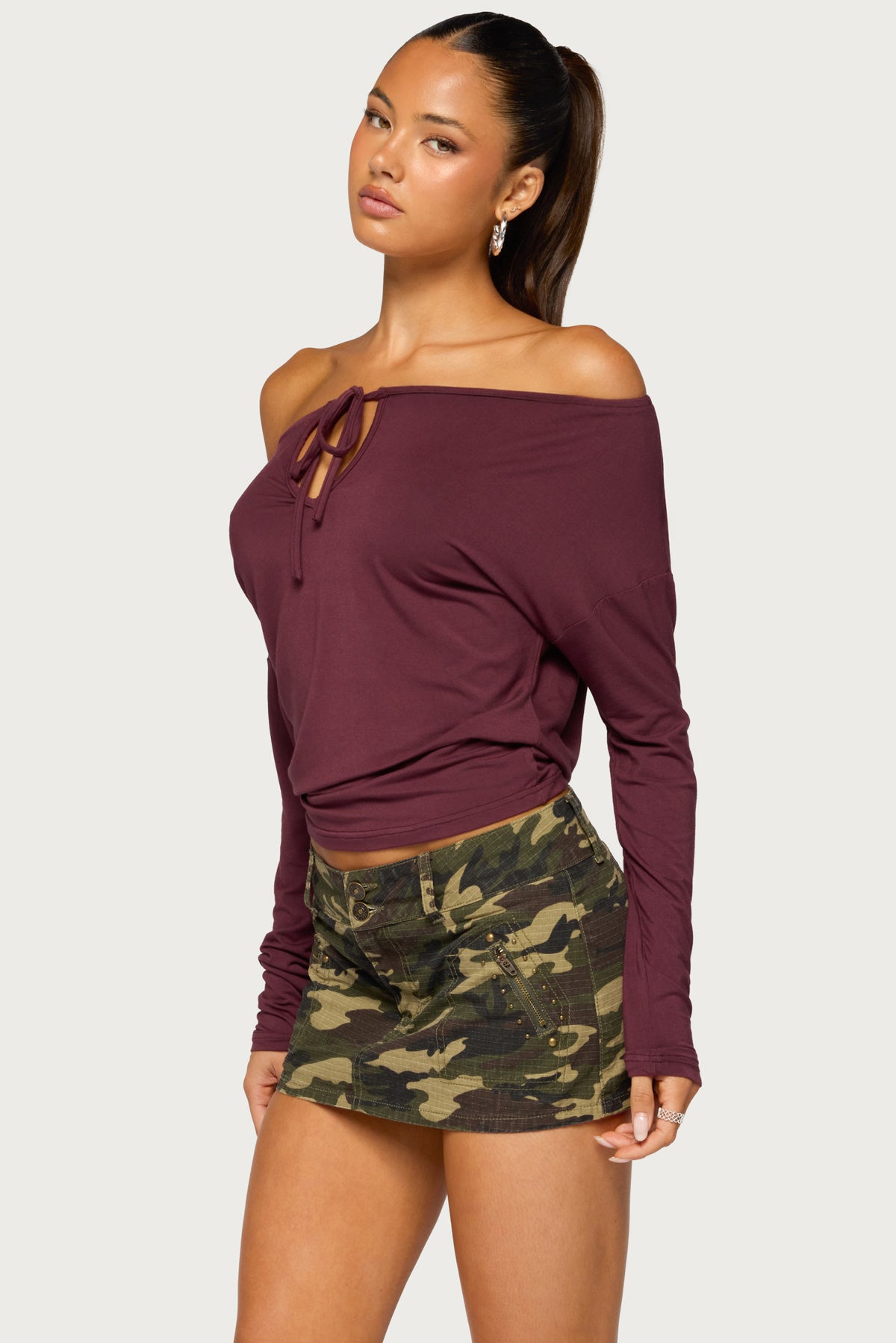 Idie Off Shoulder Long Sleeve Keyhole Top - Image 3
