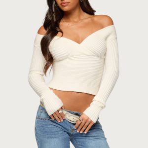 Bealey Off Shoulder Ribbed Wrap Sweater