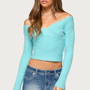 Bealey Off Shoulder Ribbed Wrap Sweater