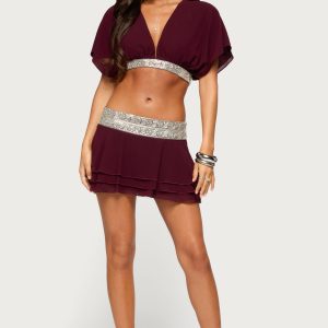 Feila Beaded Chiffon Mini Skirt