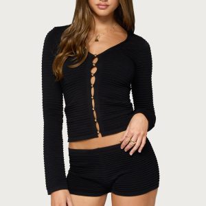 Caidy Cutout Textured Knit Cardigan