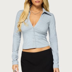 Taeva Collared V Neck Top