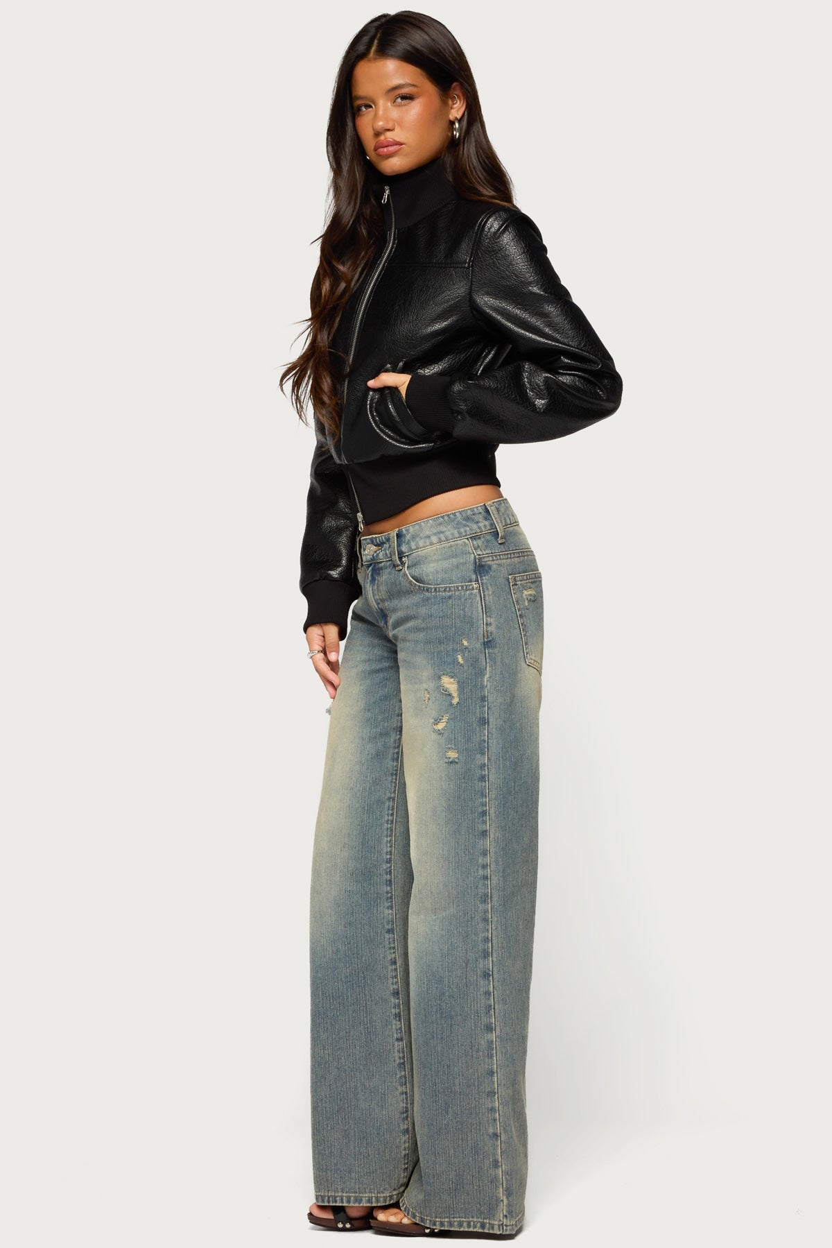 Reara Ribbed Faux Leather Jacket - Image 4