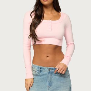 Tammee Knit Henley Crop Top