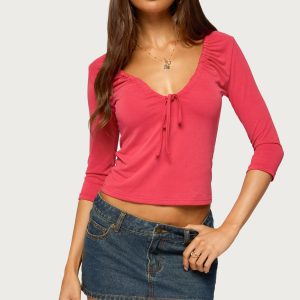 Jeila Ruched Three-Quarter Sleeve Top