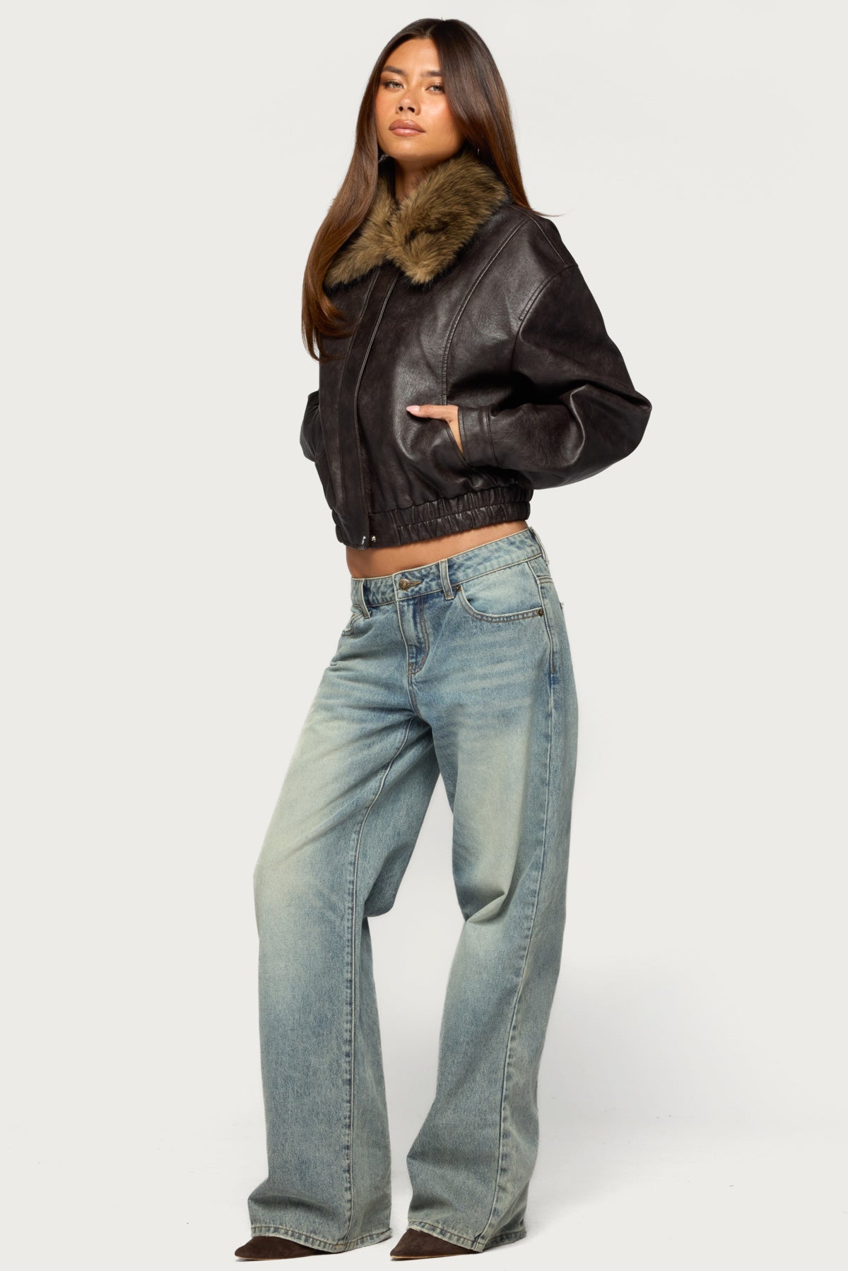 Aloura Faux Leather Bomber Jacket - Image 5