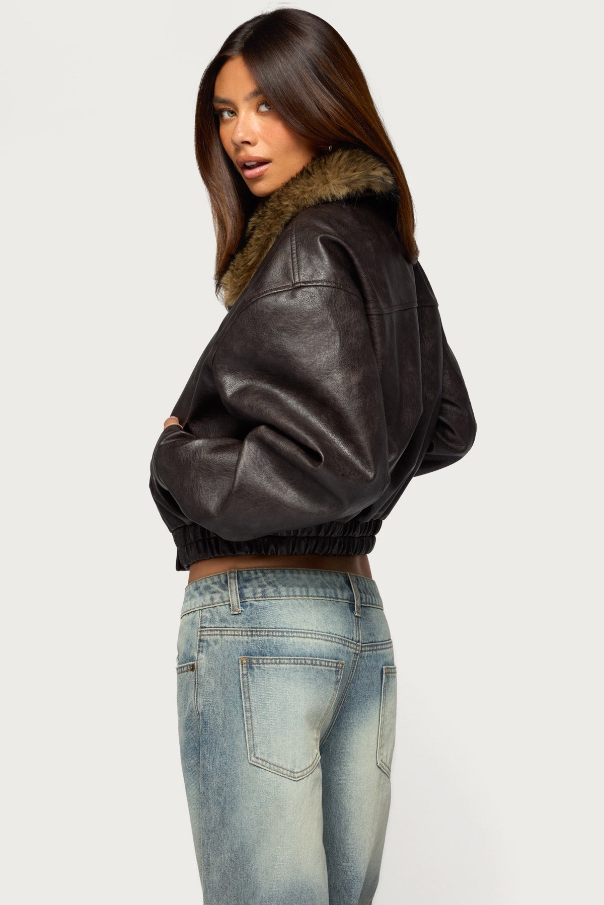 Aloura Faux Leather Bomber Jacket - Image 4