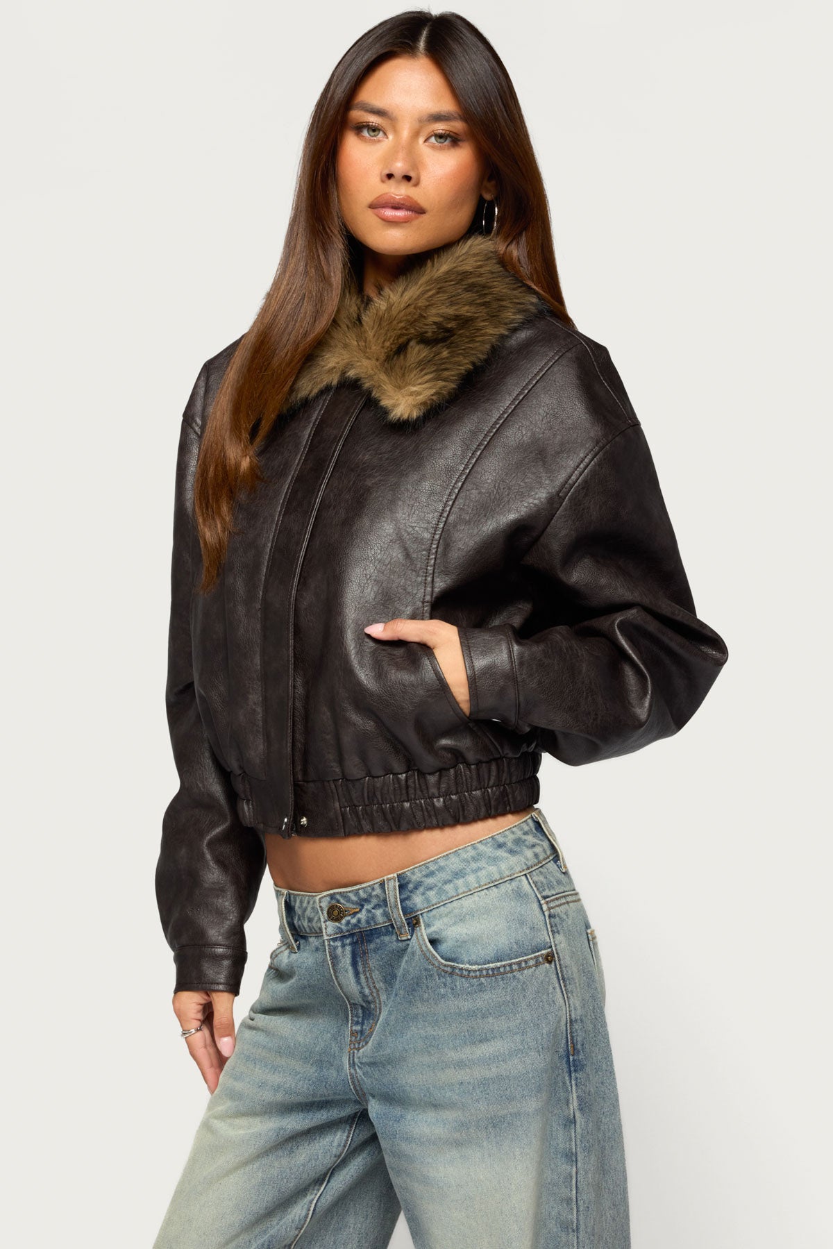 Aloura Faux Leather Bomber Jacket - Image 3