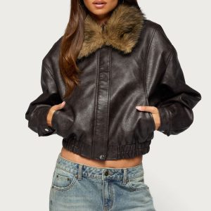 Aloura Faux Leather Bomber Jacket