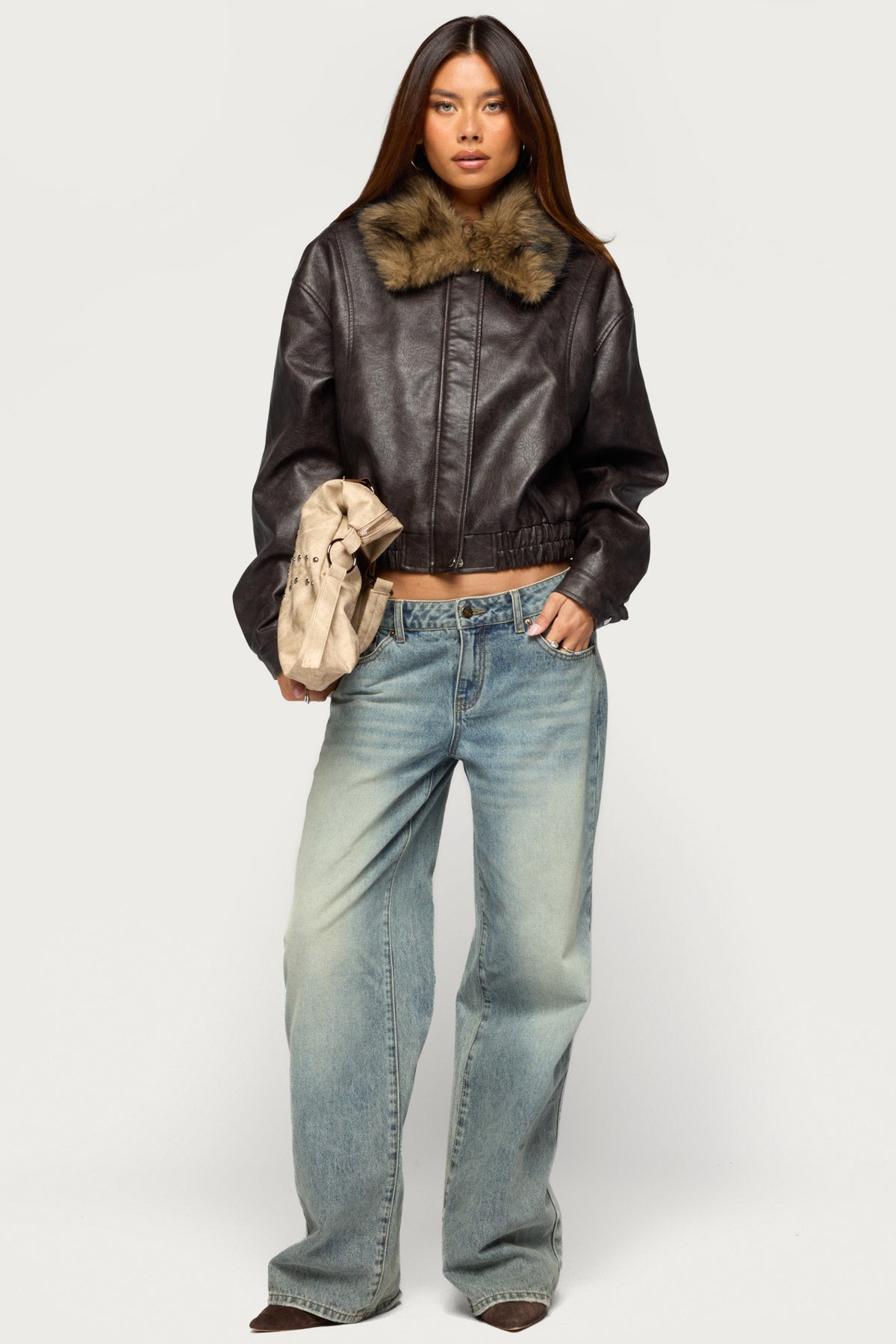 Aloura Faux Leather Bomber Jacket - Image 2
