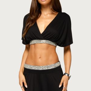 Dida Cropped Beaded V Neck Top