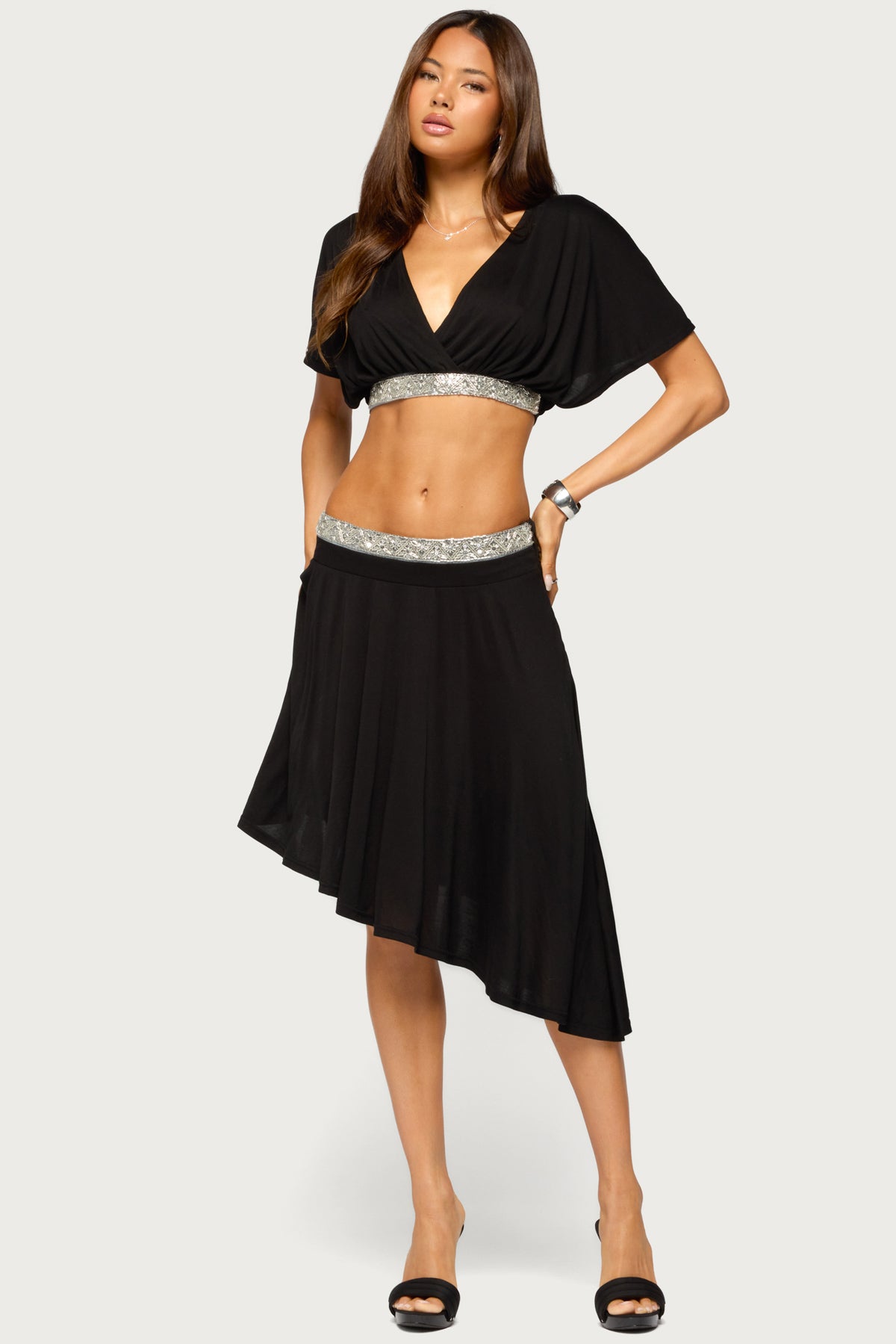 Dida Cropped Beaded V Neck Top - Image 6