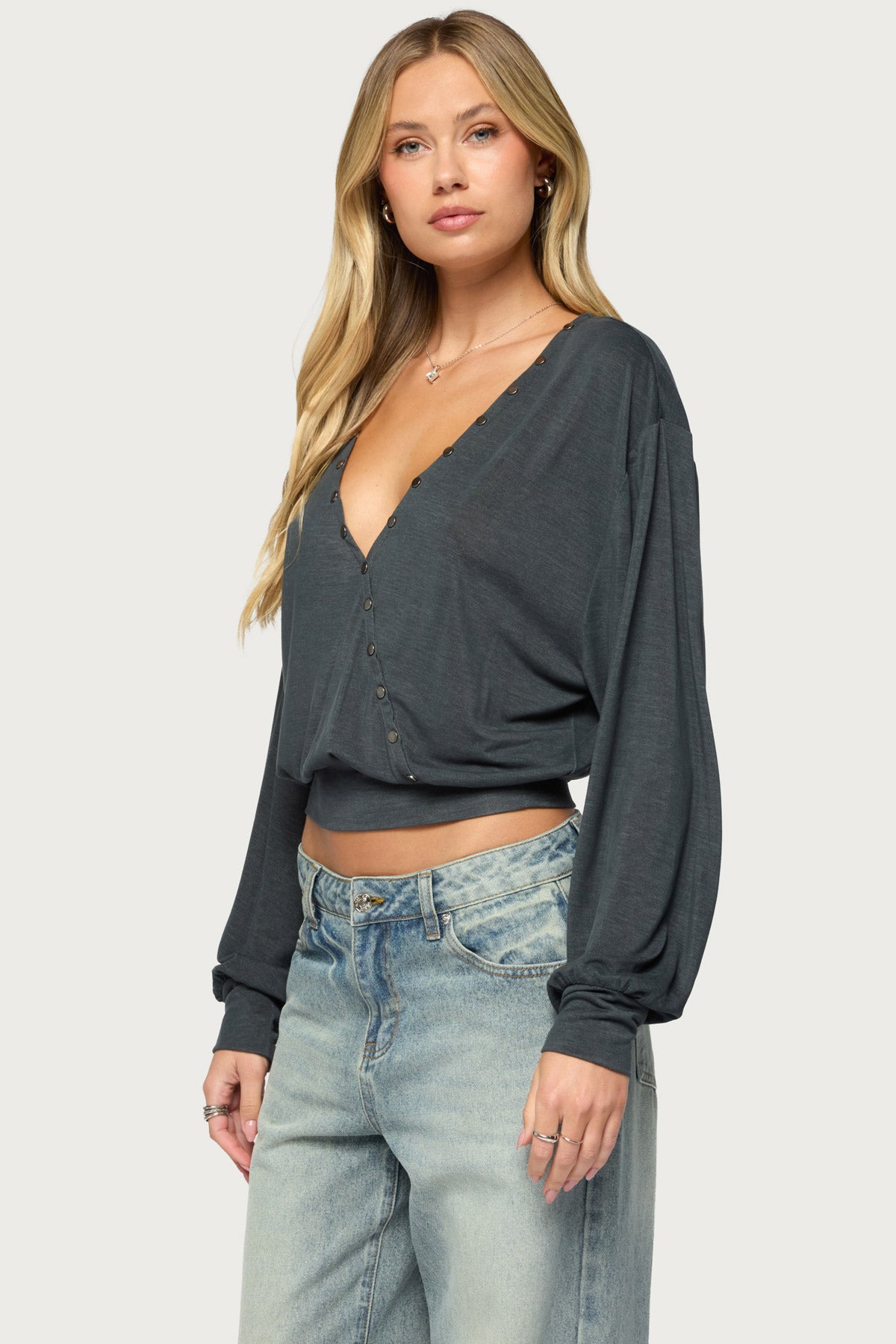 Ebby Studded Long Sleeve Wrap Top - Image 3